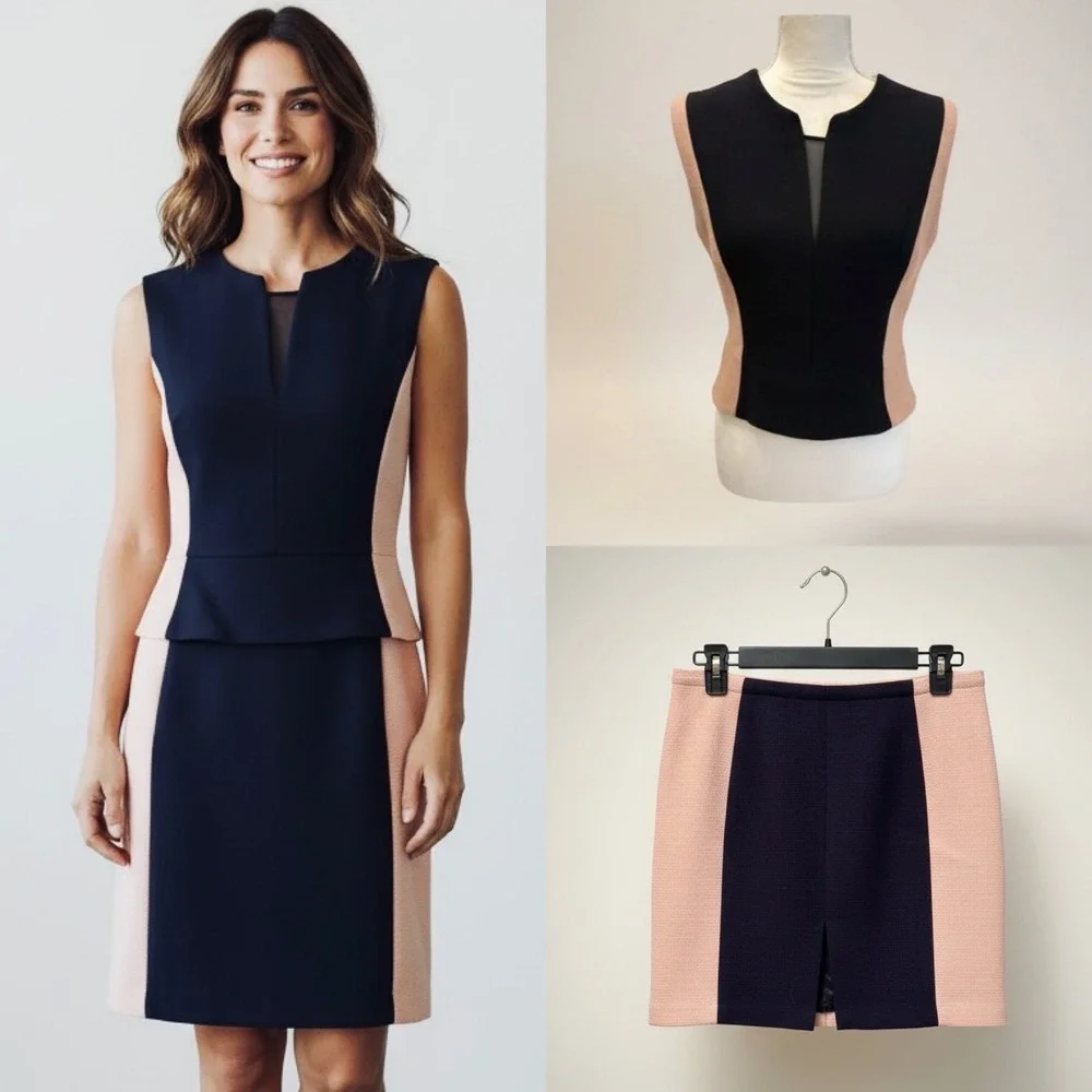 3.1 Phillip Lim Wool Blend Detachable Peplum Navy Dusty Rose Sheath Dress - 10